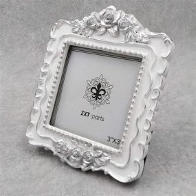 img 3 attached to 🖼️ ZXT-parts 3x3 Square White & Silver Edge Resin Handmade Photo Frame with Glass Panel and Black Suede Cover - European Style for Wall or Desktop Display