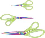 🔍 craft & sewing scissors set - rubber soft grip, sharp titanium blades for office, school, and home use - 3 pack, green logo