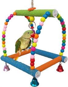 img 4 attached to 🦜 Colorful & Durable Wood Bird Swing Toy for Various Pet Birds: Parrots, Parakeets, Cockatiels, Conures, Cockatoos, African Greys, Macaws, Eclectus, Amazons, Lovebirds, Finches, Canaries, Budgies & More! Essential Cage Perch Stand