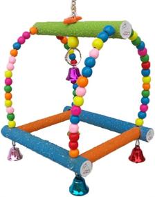 img 2 attached to 🦜 Colorful & Durable Wood Bird Swing Toy for Various Pet Birds: Parrots, Parakeets, Cockatiels, Conures, Cockatoos, African Greys, Macaws, Eclectus, Amazons, Lovebirds, Finches, Canaries, Budgies & More! Essential Cage Perch Stand
