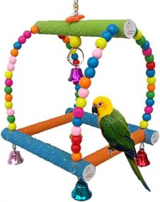 img 3 attached to 🦜 Colorful & Durable Wood Bird Swing Toy for Various Pet Birds: Parrots, Parakeets, Cockatiels, Conures, Cockatoos, African Greys, Macaws, Eclectus, Amazons, Lovebirds, Finches, Canaries, Budgies & More! Essential Cage Perch Stand