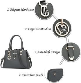 img 2 attached to 👜 KKXIU 3-Compartment Elegant Women's Handbag: Satchel Purses in Vegan Leather, Top Handle Shoulder Bag