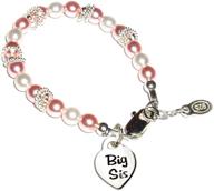 👭 high quality children's sterling silver "big sis" or "lil sis" bracelet with simulated pink pearls - perfect matching sisters jewelry logo