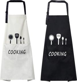 img 4 attached to 👨 FLYKEPER 2 Pack Adjustable Kitchen Cooking Aprons: Waterproof, 2 Pockets, Chef's Apron for Men and Women