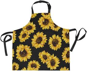 img 4 attached to AGONA Kitchen Bib Apron – Cafe BBQ, Extra Long Ties, Adjustable Neck, Sunflower Pattern