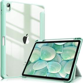 img 4 attached to Fintie Hybrid Slim Case For IPad Air 4Th Generation 2020 - [Built-In Pencil Holder] Shockproof Cover With Clear Transparent Back Shell