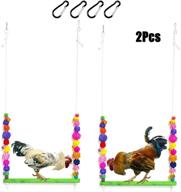 🐔 2-pack of newmoo natural wooden chicken swing toys - colorful chicken stand & bird swing for chicken coop accessories, hens, medium & large birds, parrot training logo