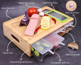 img 1 attached to 🔪 Multifunctional Bamboo Cutting Board: Includes 4 Containers, 4 Graters, and 6 Bowl Lids - Splash-proof Juice Groove & Butcher Block for Quick Food-prep/Storage