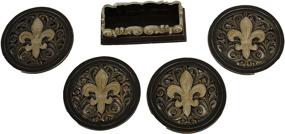 img 1 attached to 🔒 Stylish Fleur-De-Lis Carved Scrolls Coaster Set - 4 Pieces by LL Home