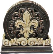 🔒 stylish fleur-de-lis carved scrolls coaster set - 4 pieces by ll home logo