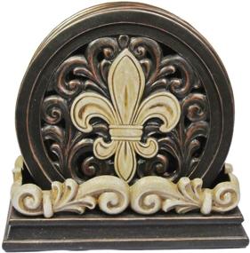 img 2 attached to 🔒 Stylish Fleur-De-Lis Carved Scrolls Coaster Set - 4 Pieces by LL Home