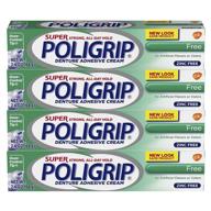 💪 super poligrip zinc free denture and partials adhesive cream: pack of 4, 2.4 oz - effective oral care solution logo