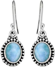 img 4 attached to 📿 1.25-Inch Oval Natural Larimar Dangling Earrings for Women or Girls - YoTreasure 925 Sterling Silver Gemstone Jewelry