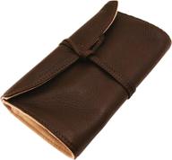 5-pocket dark brown cowhide pilot pensemble roll pen case logo