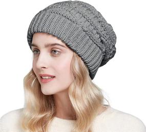 img 3 attached to 🧣 Stylish Womens Satin Lined Cable Knit Slouchy Beanie Hat - Winter Silk Warmth with Satin Lining