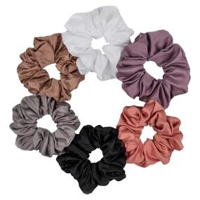 img 4 attached to Set of 6 Luxurious Satin Silk Scrunchies for Hair - Gentle Hair Ties & Ponytail Holders (Set 4)