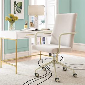 img 3 attached to 🪑 Elle Decor Giselle Modern Home Office Desk Chair: High Back, Adjustable & Stylish, with Gold Accents in Cream Velvet Fabric