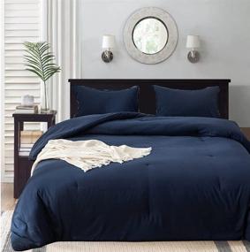 img 4 attached to 🛏️ Navy Blue Comforter Sets Queen - Solid Color Bedding, Cotton, Men, Boys, Women - Dark Blue Bedding; Adult, Teen Classic Deep Color Dorm Quilt - Full Size, Soft, Lightweight, Durable Blanket, Breathable & Health-Friendly
