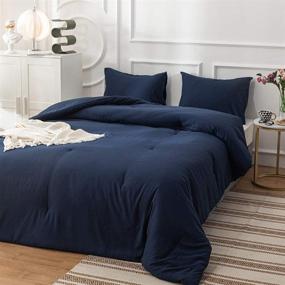 img 2 attached to 🛏️ Navy Blue Comforter Sets Queen - Solid Color Bedding, Cotton, Men, Boys, Women - Dark Blue Bedding; Adult, Teen Classic Deep Color Dorm Quilt - Full Size, Soft, Lightweight, Durable Blanket, Breathable & Health-Friendly
