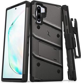 img 4 attached to ZIZO Bolt Series Samsung Galaxy Note 10 Case: Heavy-Duty Military-Grade Drop Protection with Kickstand, Belt Clip Holster & Lanyard (Metal Gray/Black)