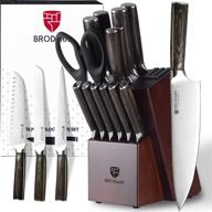 🔪 brodark kitchen knife set with block: 15 pcs ultra sharp german stainless steel professional chef knives + 2 stage knife sharpener - premium gift box included logo