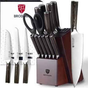 img 4 attached to 🔪 BRODARK Kitchen Knife Set with Block: 15 PCS Ultra Sharp German Stainless Steel Professional Chef Knives + 2 Stage Knife Sharpener - Premium Gift Box Included