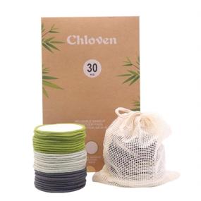 img 4 attached to Набор из 30 органических многоразовых салфеток для снятия макияжа Chloven - круги из бамбукового хлопка 🌿, экологичные и стиральные салфетки с сумкой для стирки - подходят для всех типов кожи
