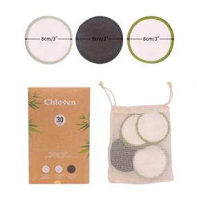 img 3 attached to Набор из 30 органических многоразовых салфеток для снятия макияжа Chloven - круги из бамбукового хлопка 🌿, экологичные и стиральные салфетки с сумкой для стирки - подходят для всех типов кожи