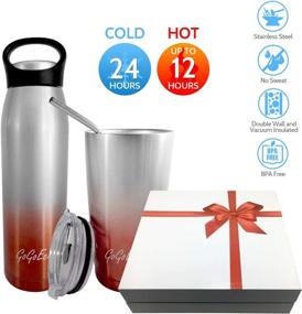 img 3 attached to 🌍 GoGoEco Stainless Steel Water Bottle Set - 24oz Travel Cup/Tumbler and 17oz Insulated Reusable Bottle with FREE Wheat Straws in Case - BPA-Free, Sweat Proof, Gift Boxed