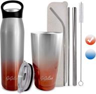 🌍 gogoeco stainless steel water bottle set - 24oz travel cup/tumbler and 17oz insulated reusable bottle with free wheat straws in case - bpa-free, sweat proof, gift boxed логотип