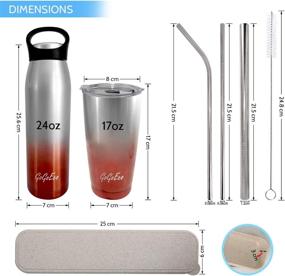 img 1 attached to 🌍 GoGoEco Stainless Steel Water Bottle Set - 24oz Travel Cup/Tumbler and 17oz Insulated Reusable Bottle with FREE Wheat Straws in Case - BPA-Free, Sweat Proof, Gift Boxed