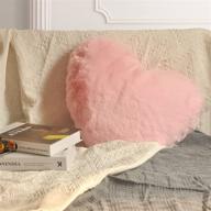 🎀 yrxrus throw pillows: pink heart pillow for children's room - faux fur rabbit soft pillows for bedding room luxury - 14 x 17 inches kids 3d heart pillow logo