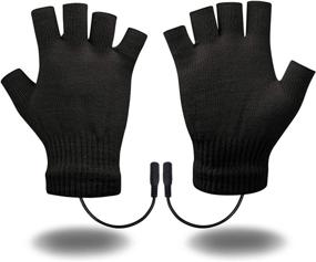 img 4 attached to USB Heated Gloves for Men and Women - Winter Mitten Warmers for Hands - Half Fingerless Heating Knit Gloves - Washable Design