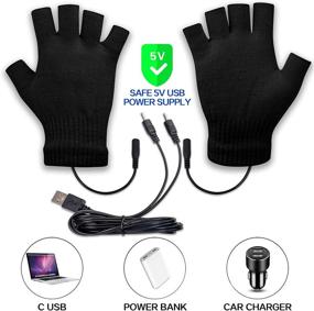 img 3 attached to USB Heated Gloves for Men and Women - Winter Mitten Warmers for Hands - Half Fingerless Heating Knit Gloves - Washable Design