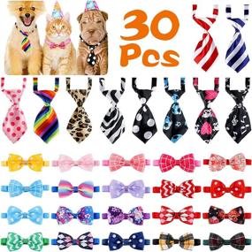 img 4 attached to 🎄 Winter Holiday Christmas Adjustable Bow Ties for Dogs and Cats - 30 Pieces Dog Ties Cat Bow Ties Collars for Small Medium Pets, Perfect for Holiday Decorations