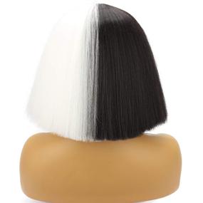 img 1 attached to 🎃 Halloween Wig Women Short Bob Kinky Straight Full Bangs Synthetic Black White - WeKen