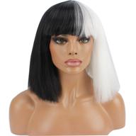 🎃 halloween wig women short bob kinky straight full bangs synthetic black white - weken logo