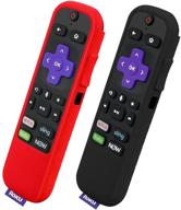 📺 2 pack silicone cover for tcl roku tv steaming stick 3600r, roku express(3900), roku express+(3910), roku express(3930) remote control - red and black protective cases for roku voice remote skin logo