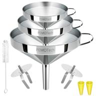 pemotech prime kitchen funnels set of 3 - large 304 stainless steel funnel with gravity3d technology for faster, drip-free transfers - includes 2 strainers, 2 silicone tubes, and 1 clean brush logo