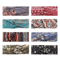 8-pack boho headbands for women - fashion hair bands for ladies - wide bohemian knotted yoga headband - head wrap criss cross hair band - elastic accessories (color c) logo