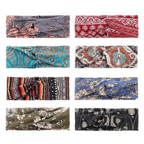 img 4 attached to 8-Pack Boho Headbands for Women - Fashion Hair Bands for Ladies - Wide Bohemian Knotted Yoga Headband - Head Wrap Criss Cross Hair Band - Elastic Accessories (Color C)