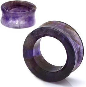 img 1 attached to 💜 So Scene Hollow Tunnels: Purple Amethyst Organic Stone Ear Plugs Gauges - Shop Now!