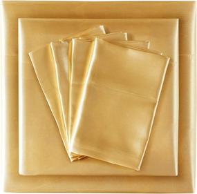 img 3 attached to 🛏️ Madison Park Essentials Satin Wrinkle-Free Luxurious and Silky Queen Sheet Set, 6 Piece Durable with 16" Deep Pocket, Gold (SHET20-176)