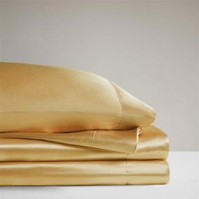 img 2 attached to 🛏️ Madison Park Essentials Satin Wrinkle-Free Luxurious and Silky Queen Sheet Set, 6 Piece Durable with 16" Deep Pocket, Gold (SHET20-176)