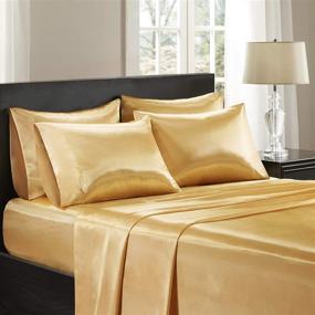 img 4 attached to 🛏️ Madison Park Essentials Satin Wrinkle-Free Luxurious and Silky Queen Sheet Set, 6 Piece Durable with 16" Deep Pocket, Gold (SHET20-176)