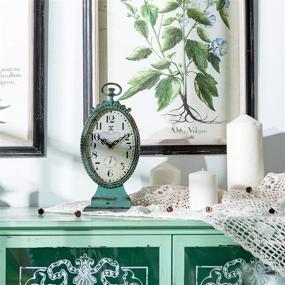 img 2 attached to Charming NIKKY HOME Vintage Table Clock - Rustic Distressed Style - Battery Operated Shabby Chic Decor for Fireplace Mantel, Shelf, Desktop - Green
