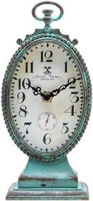 img 4 attached to Charming NIKKY HOME Vintage Table Clock - Rustic Distressed Style - Battery Operated Shabby Chic Decor for Fireplace Mantel, Shelf, Desktop - Green