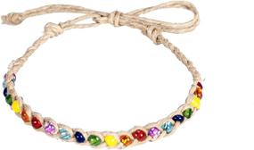 img 4 attached to 🌈 Hemp Cord Anklet Bracelet with Colorful Rainbow Beads by BlueRica