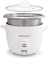 elite gourmet stainless steel inner pot electric rice cooker - makes soups, stews, 🍚 grains, cereals - keep warm feature - 10 cups cooked (5 cups uncooked) - white логотип