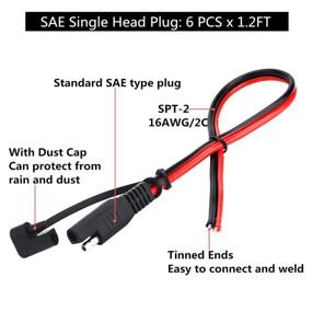 img 3 attached to Automotive Battery Quick Disconnect Pigtail Wire Harness with Dust Cap - SAE Connector DC Power Extension Cable (16 AWG), 6 Pcs, 1.2 Foot Length